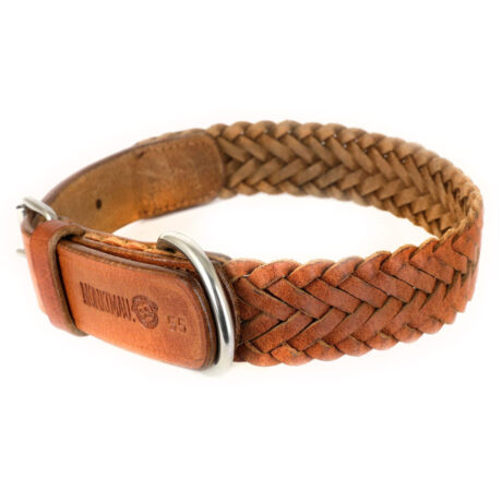 Hundehalsband aus Leder geflochten braun S