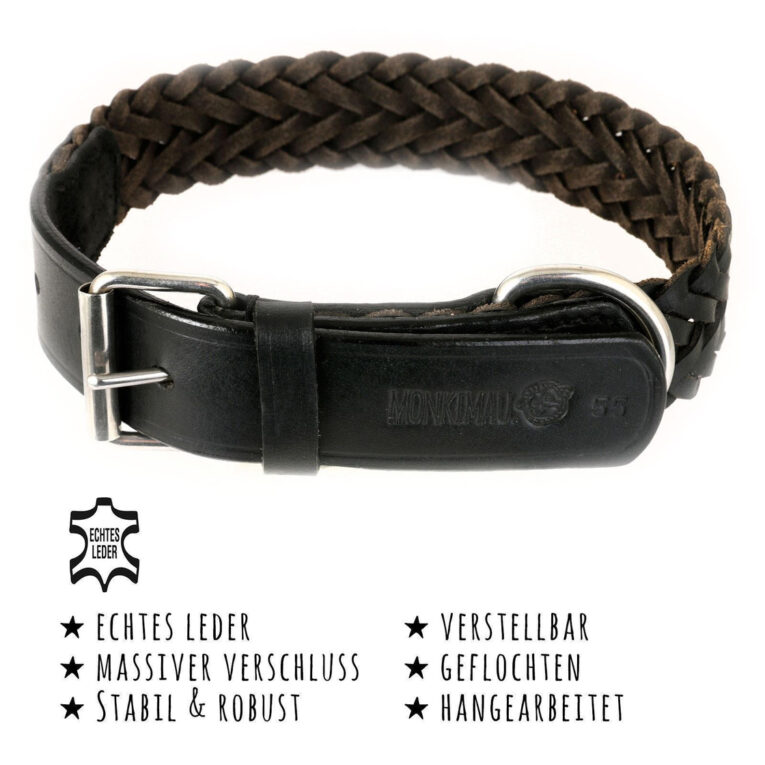 Hundehalsband aus Leder geflochten schwarz M IN UNSEREM Hundeshop günstig kaufen