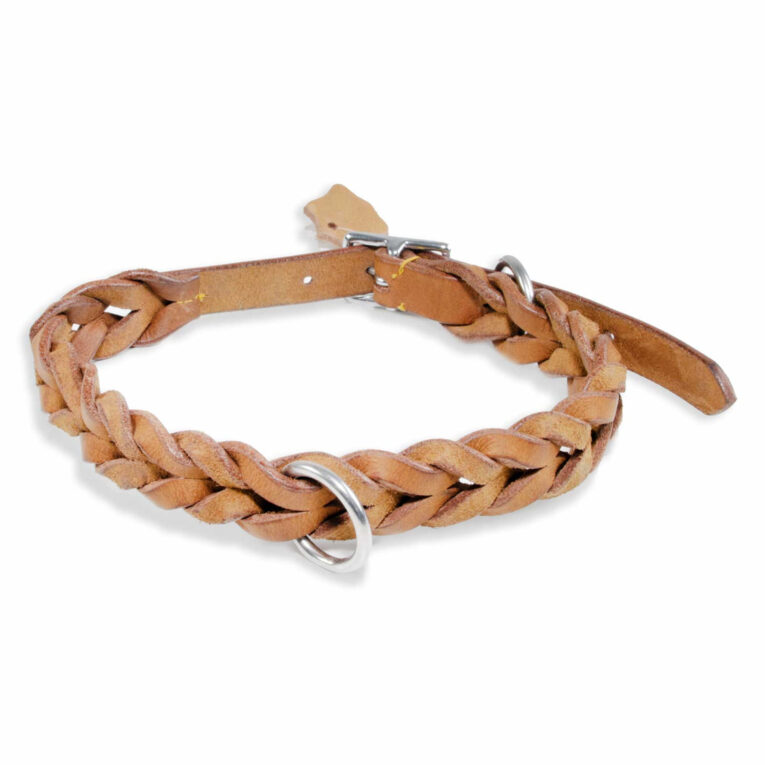 Hundehalsband aus Leder beige geflochten IN UNSEREM Hundeshop günstig kaufen
