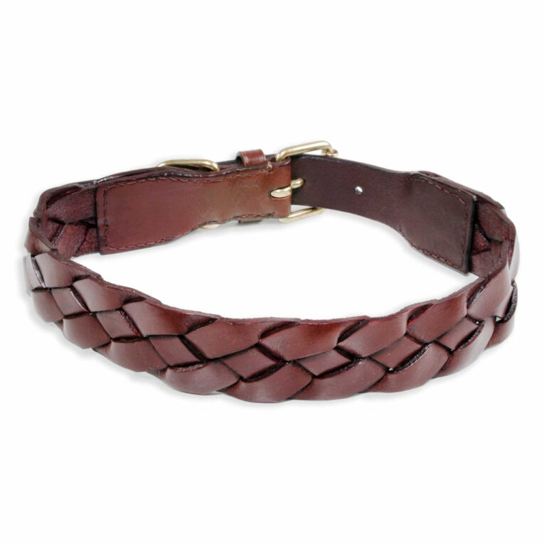Hundehalsband aus Leder braun breit geflochten L-M IN UNSEREM Hundeshop günstig kaufen