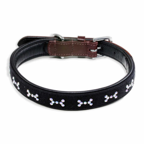 Hundehalsband aus Leder braun schwarz mit Knochen glitzer Kristallen