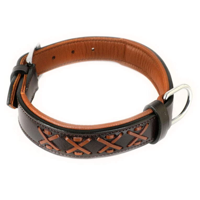 Hundehalsband aus Leder braun Zierflechtung L IN UNSEREM Hundeshop günstig kaufen
