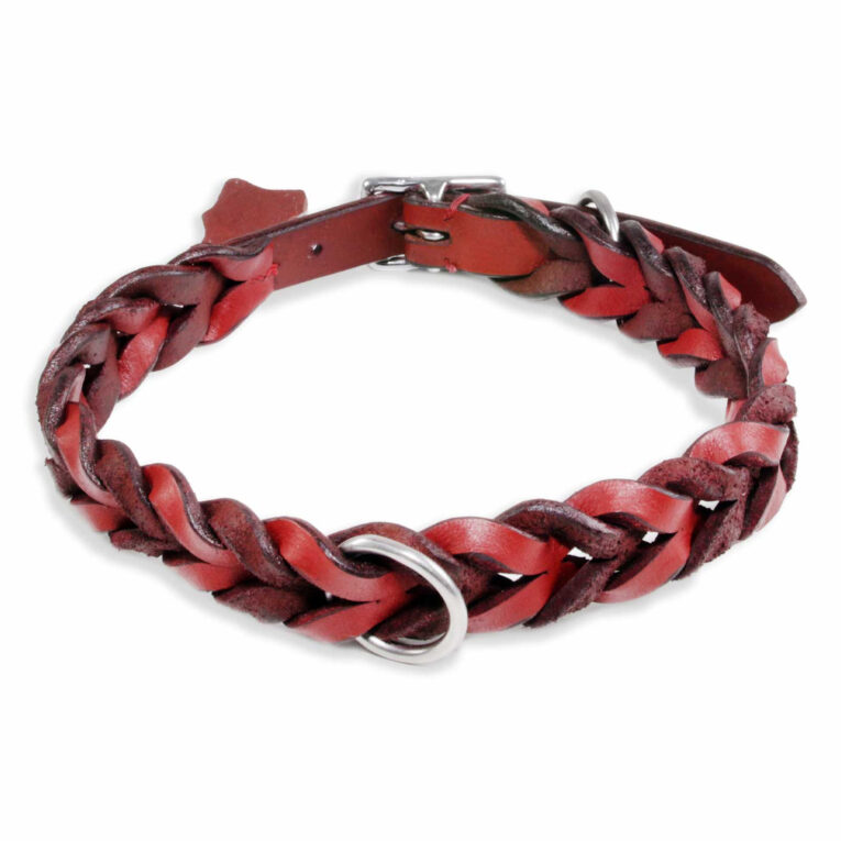 Hundehalsband aus Leder rot geflochten L-M IN UNSEREM Hundeshop günstig kaufen