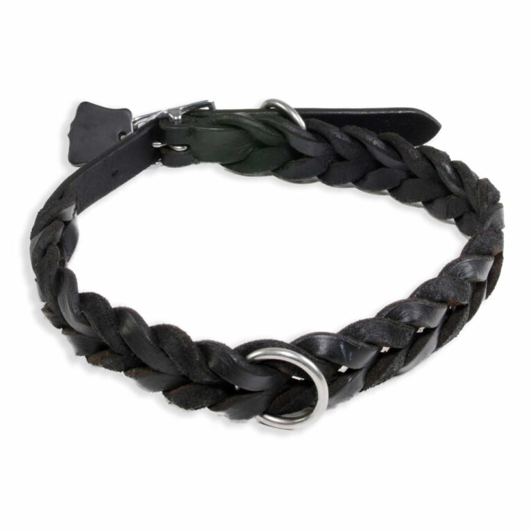Hundehalsband aus Leder schwarz geflochten L IN UNSEREM Hundeshop günstig kaufen