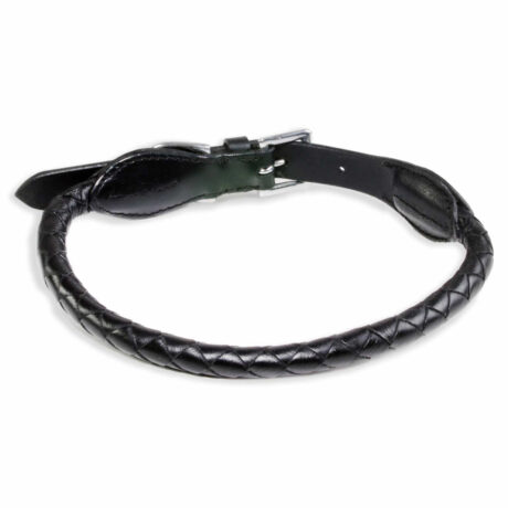 Hundehalsband aus Leder schwarz rund geflochten M-S