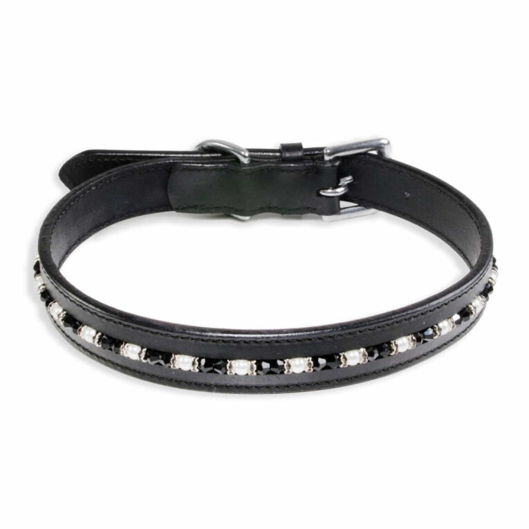 Hundehalsband aus Leder schwarz mit glitzer Kristallen M-S IN UNSEREM Hundeshop günstig kaufen