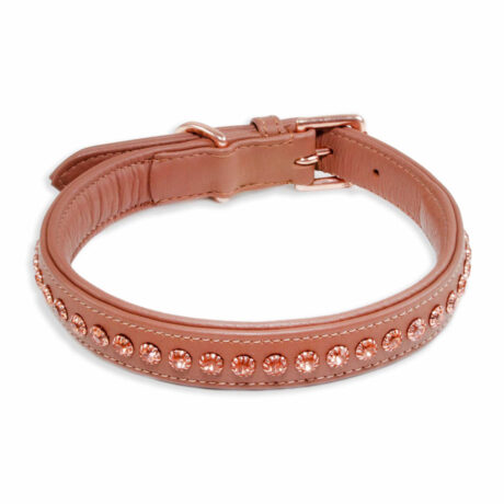 Hundehalsband aus Nappa-Leder braun gepolstert mit Kristallen S-XS