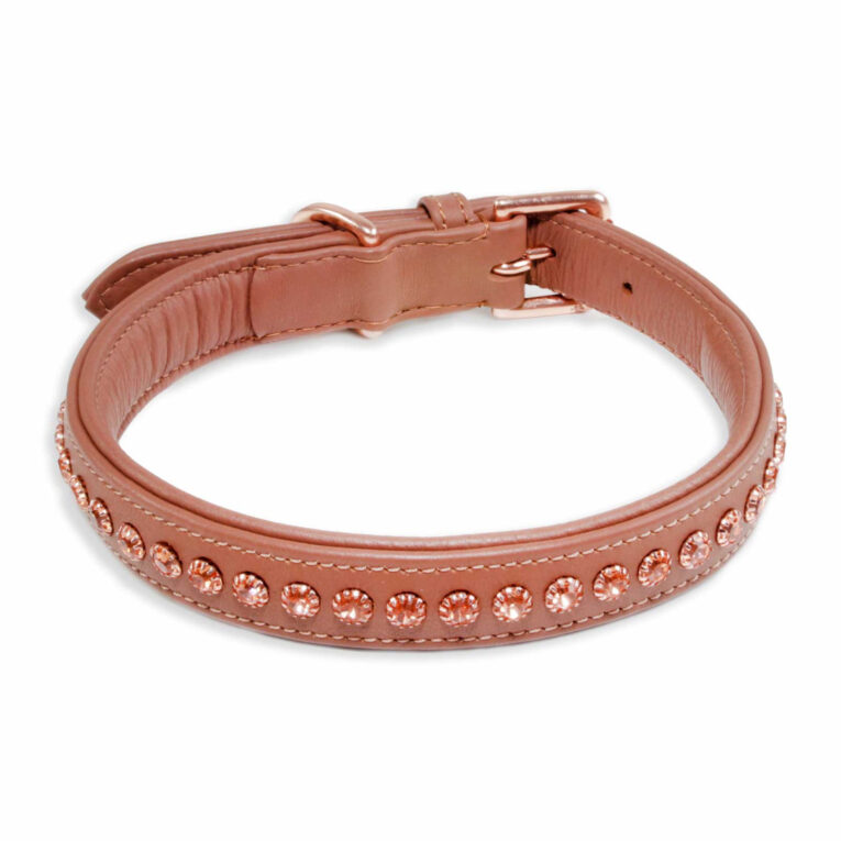 Hundehalsband aus Nappa-Leder braun gepolstert mit Kristallen S-XS IN UNSEREM Hundeshop günstig kaufen