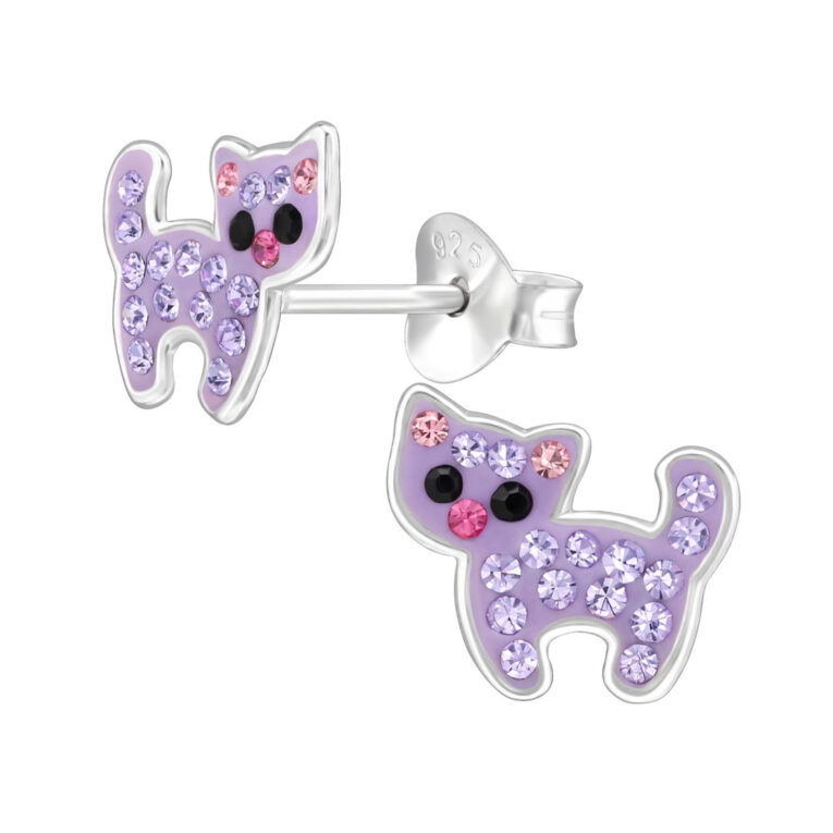 Katze Kinder Ohrringe mit Kristallen 925 Silber IN UNSEREM Hundeshop günstig kaufen