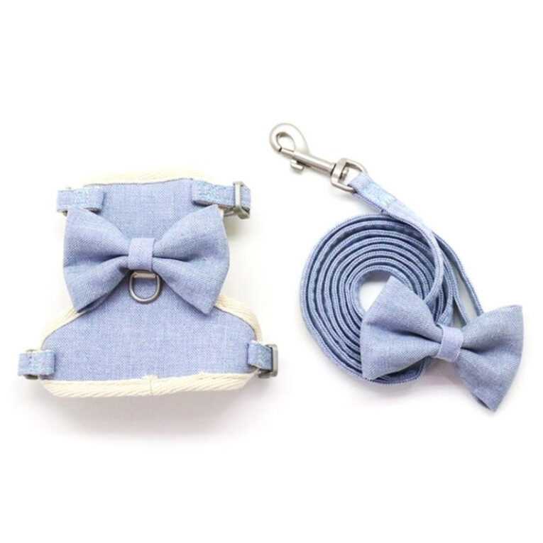 Katzen Geschirr gepolstert mit Leine und Schleife - M in blau IN UNSEREM Hundeshop günstig kaufen