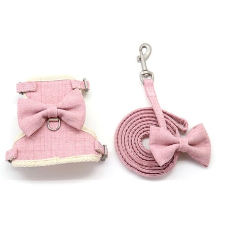 Katzen Geschirr gepolstert mit Leine und Schleife - M in pink