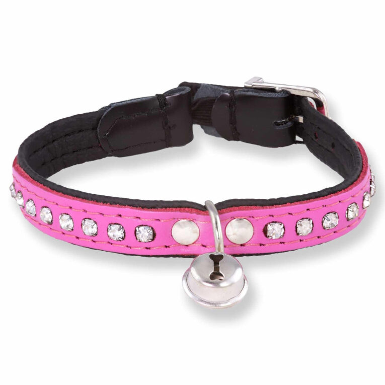 Katzenhalsband aus Leder mit Strasssteinen IN UNSEREM Hundeshop günstig kaufen