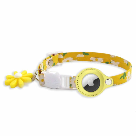 Katzenhalsband mit Apple AirTag Halter und Sicherheitsverschluss einstellbar gelb