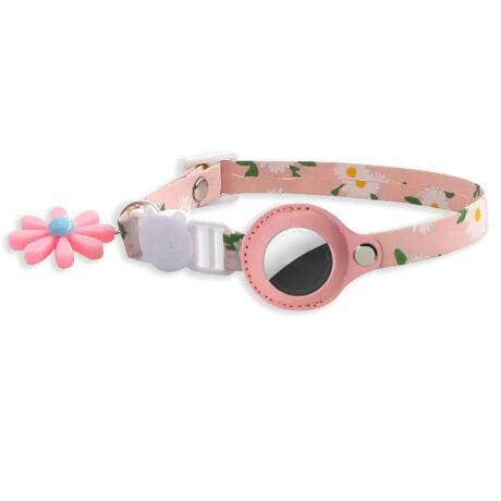 Katzenhalsband mit Apple AirTag Halter und Sicherheitsverschluss einstellbar pink