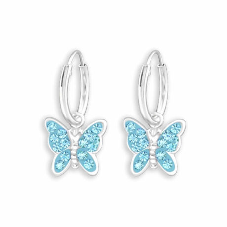 Kinder Creolen Schmetterling mit Kristall | Echtes 925 Sterling Silber
