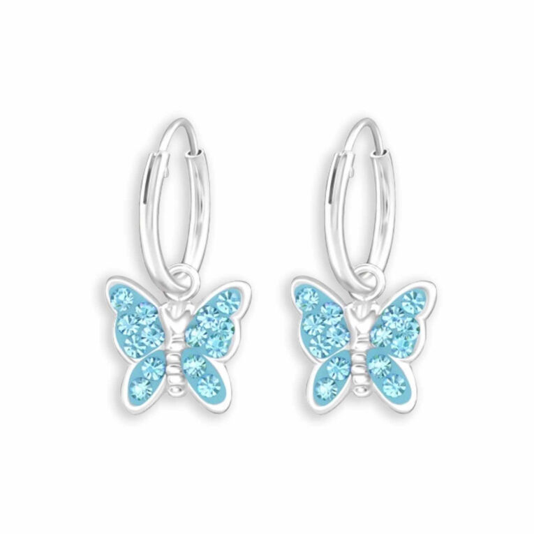 Kinder Creolen Schmetterling mit Kristall | Echtes 925 Sterling Silber IN UNSEREM Hundeshop günstig kaufen