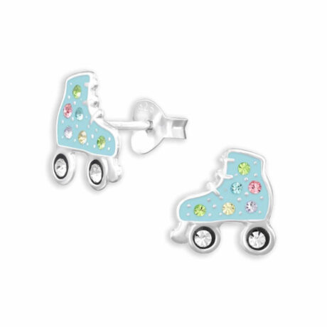 Kinderohrstecker Rollschuhe aus 925 Sterling Silber mit Kristall und Epoxy