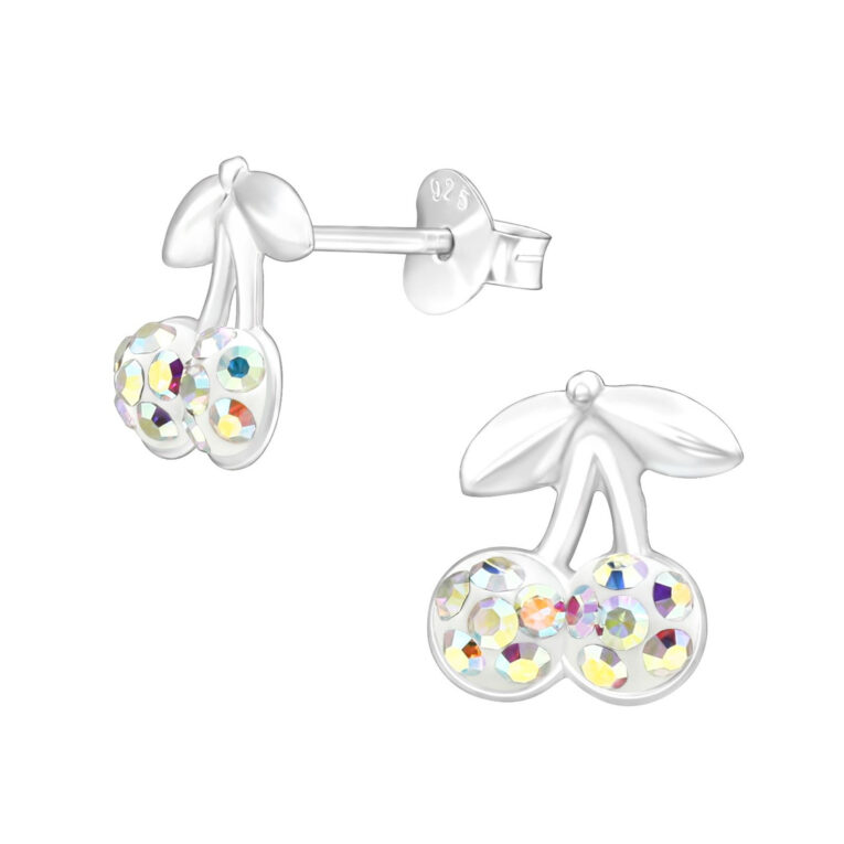 Kirsche Kinder Ohrringe mit Kristallen 925 Silber IN UNSEREM Hundeshop günstig kaufen