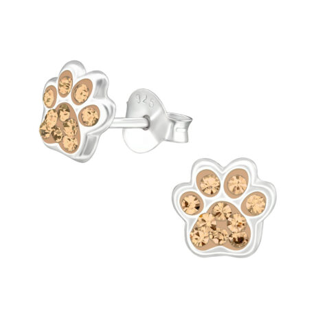 Pfotenabdruck Kinder Ohrringe mit Kristallen 925 Silber