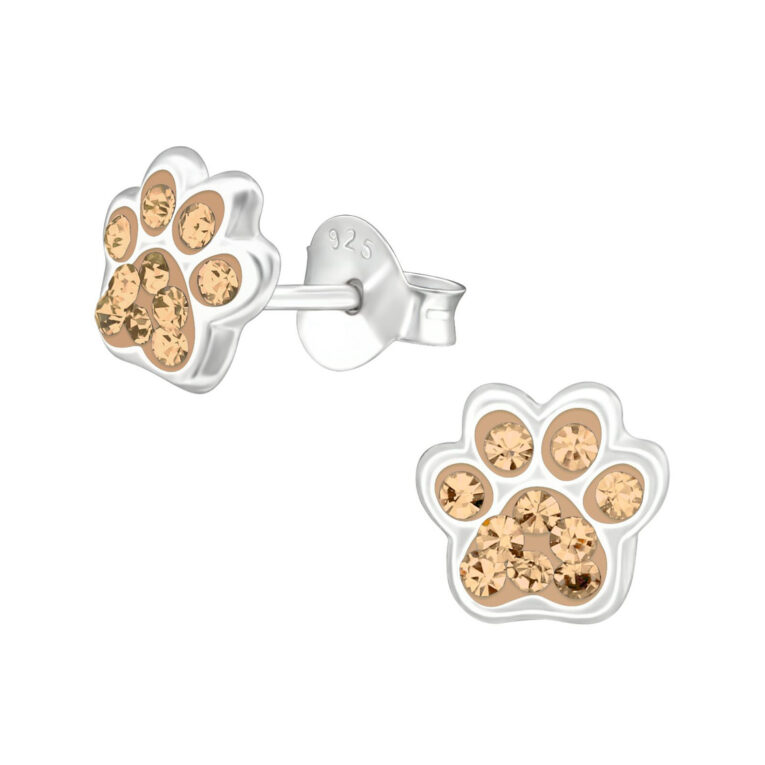 Pfotenabdruck Kinder Ohrringe mit Kristallen 925 Silber IN UNSEREM Hundeshop günstig kaufen