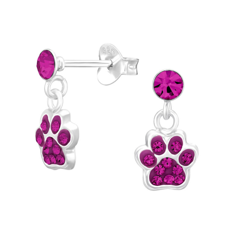 Pfotenabdruck Kinder Ohrringe mit Kristallen 925 Silber IN UNSEREM Hundeshop günstig kaufen