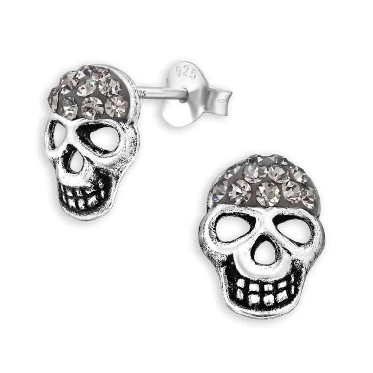 Sch?del Ohrstecker mit Kristall | 925 Sterling Silber Gothic Schmuck IN UNSEREM Hundeshop günstig kaufen