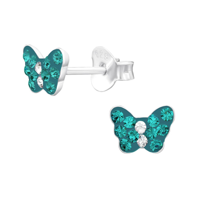 Schmetterling Kinder Ohrringe mit Kristallen 925 Silber IN UNSEREM Hundeshop günstig kaufen