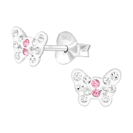 Schmetterling Kinder Ohrringe mit Kristallen 925 Silber