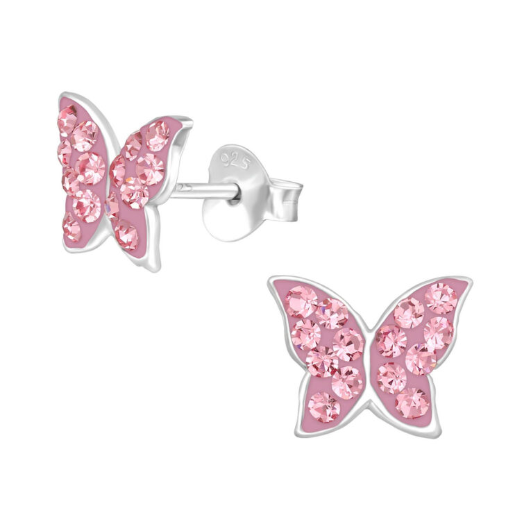 Schmetterling Kinder Ohrringe mit Kristallen 925 Silber IN UNSEREM Hundeshop günstig kaufen