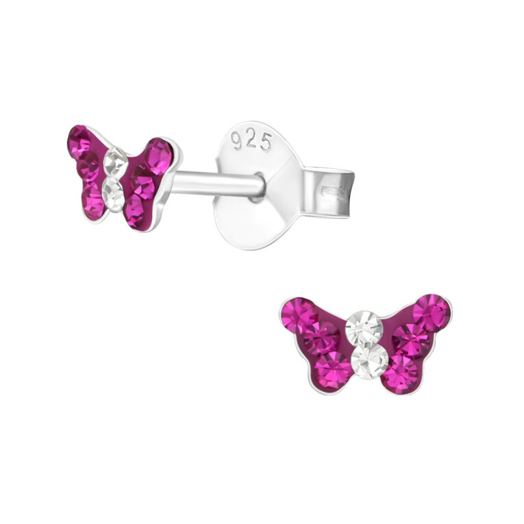 Schmetterling Kinder Ohrringe mit Kristallen 925 Silber IN UNSEREM Hundeshop günstig kaufen