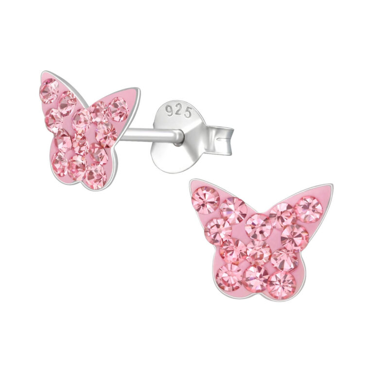 Schmetterling Kinder Ohrringe mit Kristallen 925 Silber IN UNSEREM Hundeshop günstig kaufen