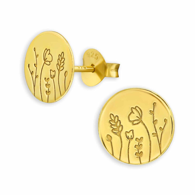 Silberne Blumenohrstecker Laser Cut | Eleganz in 925 Sterling Silber mit Goldbeschichtung IN UNSEREM Hundeshop günstig kaufen