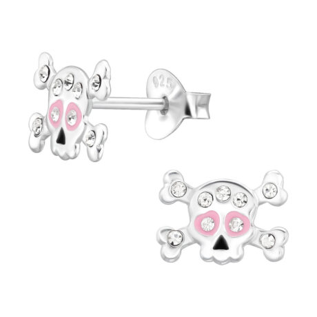 Totenkopf Kinder Ohrringe mit Kristallen 925 Silber
