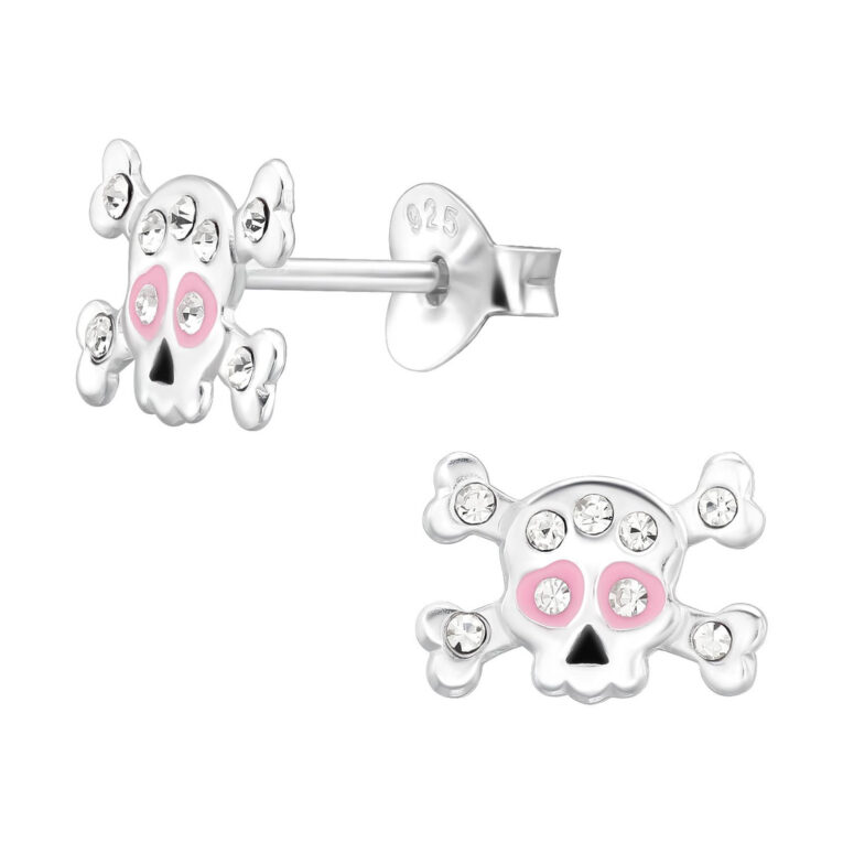 Totenkopf Kinder Ohrringe mit Kristallen 925 Silber IN UNSEREM Hundeshop günstig kaufen