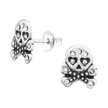 Totenkopf Kinder Ohrringe mit Kristallen 925 Silber