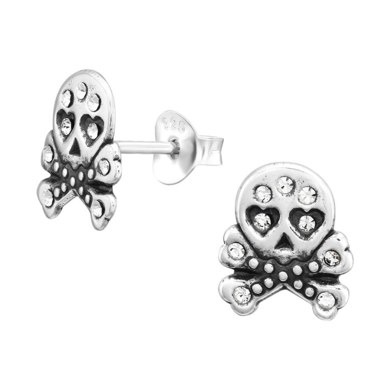 Totenkopf Kinder Ohrringe mit Kristallen 925 Silber IN UNSEREM Hundeshop günstig kaufen