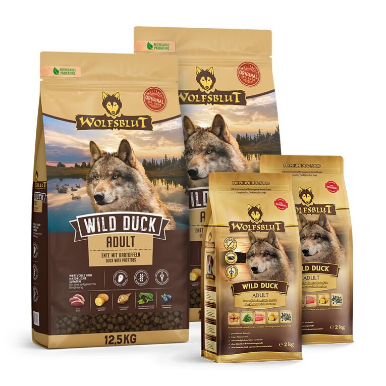 WILD DUCK ADULT Ente mit Kartoffeln Alleinfuttermittel für ausgewachsene Hunde In den Rocky Mountains Nordamerikas