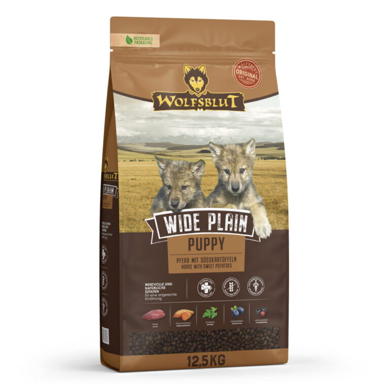 WIDE PLAIN PUPPY Pferd mit Süßkartoffeln Alleinfuttermittel für heranwachsende Hunde In den Rocky Mountains Nordamerikas