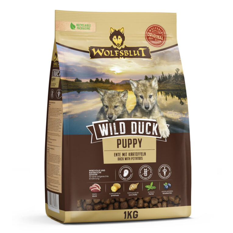 WILD DUCK PUPPY Ente mit Kartoffeln Alleinfuttermittel für heranwachsende Hunde In den Rocky Mountains Nordamerikas