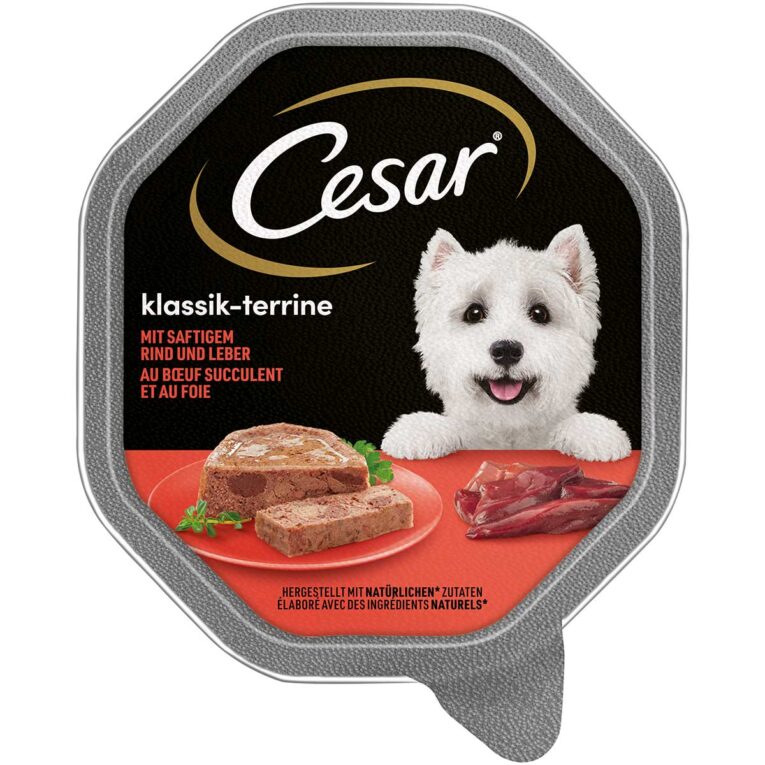 Unter den CESAR Klassik-Terrinen findet jeder das Richtige! Wähle in der Auswahl an schmackhaften Mahlzeiten das Leibgericht deines Hundes.