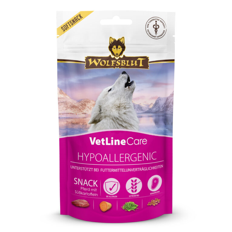 WOLFSBLUT VetLine Care Snack – HYPOALLERGENIC: Bei Futtermittelunverträglichkeiten Ergänzungsfuttermittel Futtermittelunverträglichkeiten können das Wohlbefinden unserer treuen Begleiter erheblich beeinträchtigen. Ob bei der Fütterung von gewöhnlichem Futter oder bei speziellen Snacks – empfindliche Hunde reagieren häufig auf bestimmte Zutaten. Der WOLFSBLUT VetLine HYPOALLERGENIC Snack wurde speziell als Teil unserer VetLine Care Linie entwickelt
