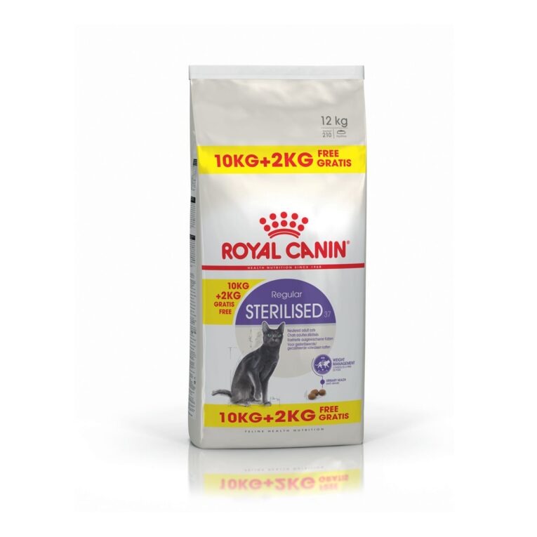 Das Royal Canin Sterilised 37 Katzentrockenfutter eignet sich für kastrierte Katzen mit Neigung zu Übergewicht. Weniger Fett & Kohlenhydratquellen.