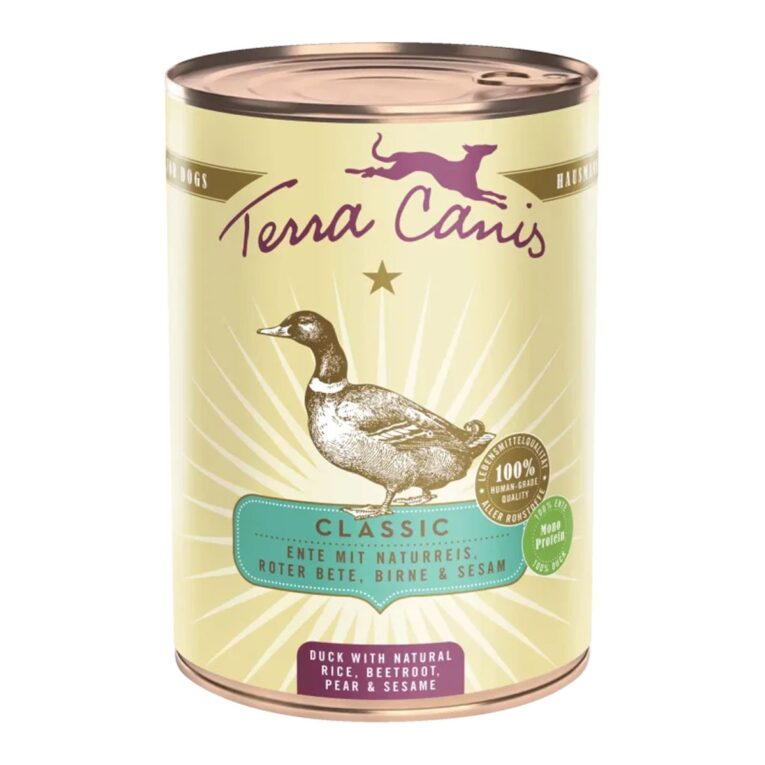 Proteinreiches Nassfutter von Terra Canis mit hohem Fleischanteil. Leckere Innereien macht deinem Hund Appetit. Das Futter ist für Hunde aller Lebensphasen zu empfehlen.