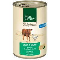 REAL NATURE Original Nassfutter für Hunde Junior Kalb und Huhn 24x400 g