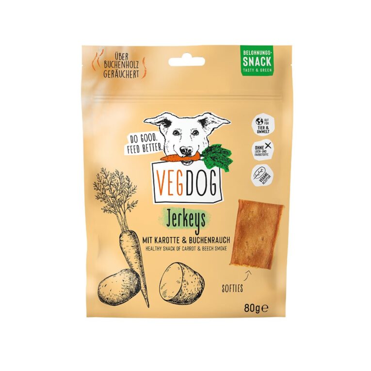 VEGDOG JERKEYS: Pflanzlicher Hundesnack. Genieße den ultimativen Jackpot-Snack für deinen Hund. VEGDOG JERKEYS sind vegan