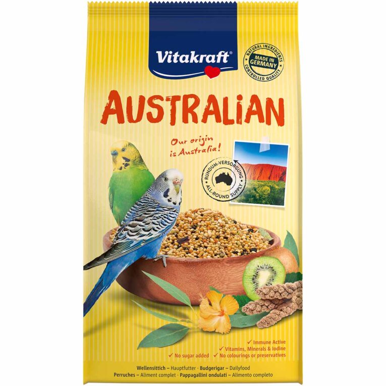 Vitakraft Australian Sittich ist ein Alleinfuttermittel speziell für Sittiche für eine abwechslungsreiche Nahrung wie in der Heimat.