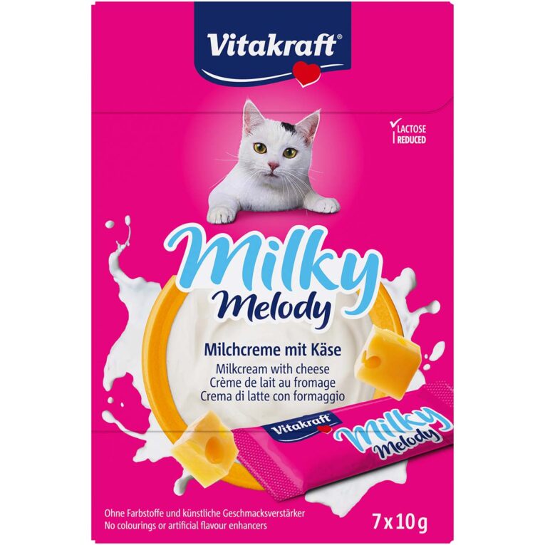 Verwöhnen Sie Ihre Katze mit der leckeren Paste Milky Melody mit feinem Käsegeschmack. Laktosereduziert für empfindliche Katzen.