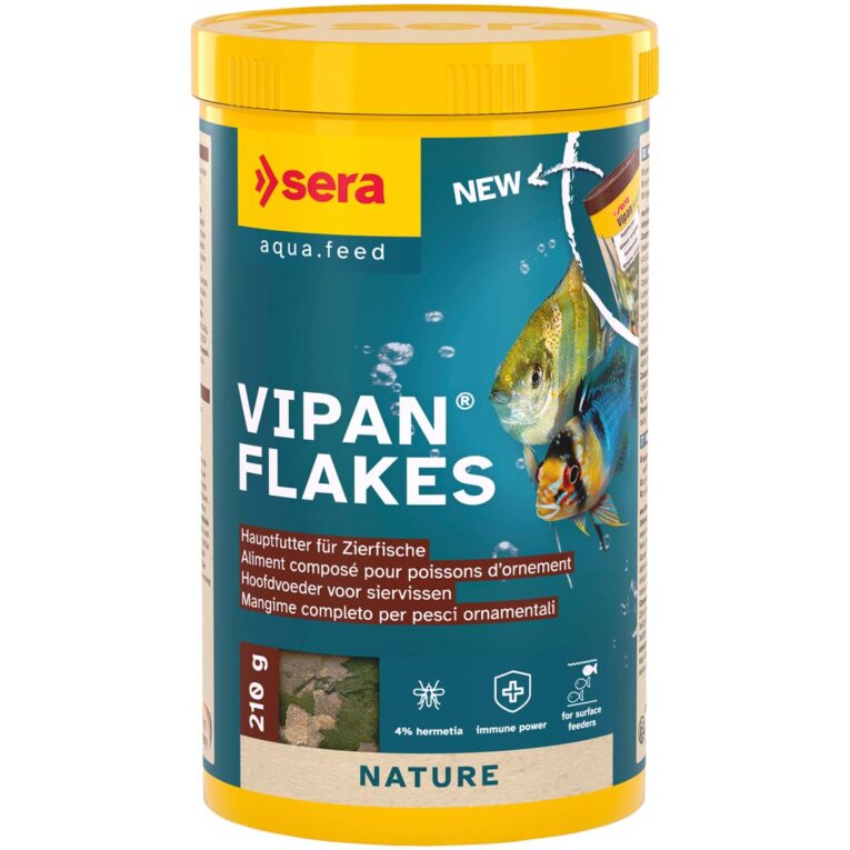 sera Vipan Flakes: Naturnahes Hauptfutter für Zierfische. Versorge deine Zierfische mit sera Vipan Flakes