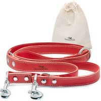 Freudentier Hundeleine aus zertifiziertem Leder 2m, verstellbar rot 2,5 cm