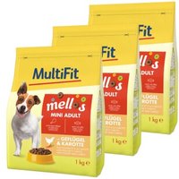 MultiFit Mellos Trockenfutter Hund Adult, Mini, Geflügel und Karotten 3x1 kg
